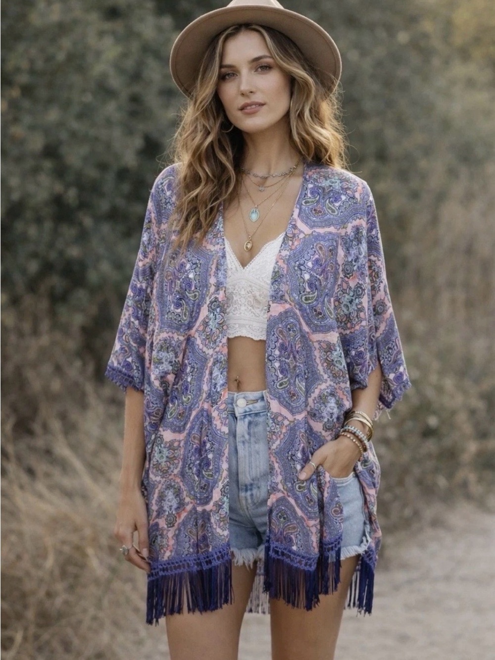 Victoria's Secret Pink Purple Paisley Open Front Kimono Coverup  Size M/L